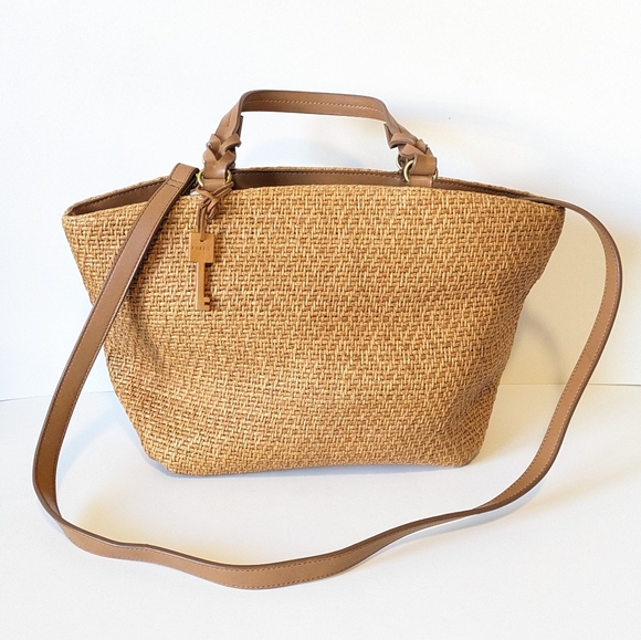 Fossil Handbags - Fossil Woven Raffia Leather Tote Crossbody Bag